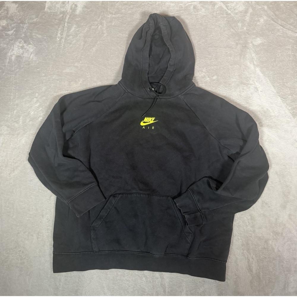 Nike Air Men's L Black Cotton Polyester Fleece Pullover Hoodie Pockets Logo